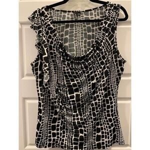 SIONI Black and white Side ruffle tank top​​​​